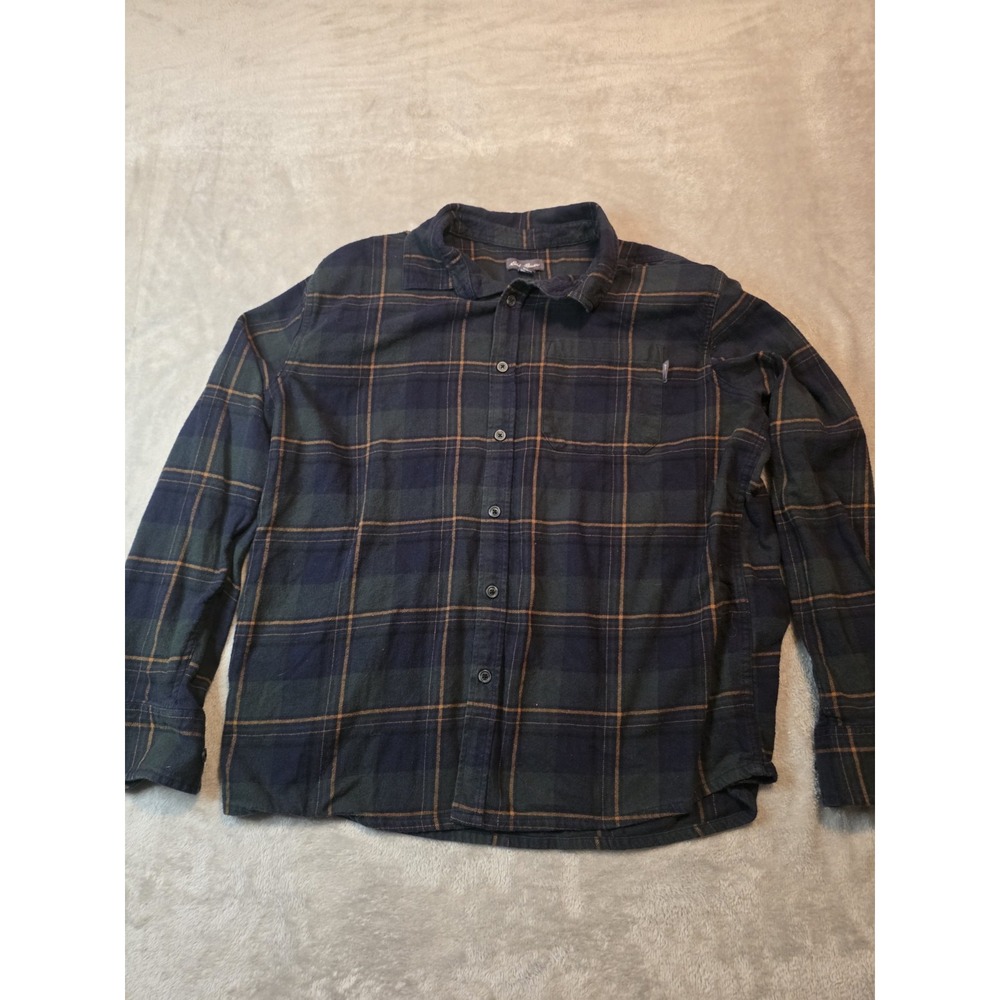 Eddie Bauer Flannel Button Up Shirt Mens XL Blue Green Plaid Long Sleeve Cotton